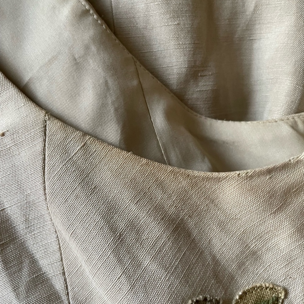 Ann Taylor floral embroidered Beige Silk Linen Skirt set - Picture 9 of 16